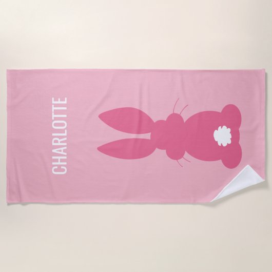 Cute Pink Bunny Silhouette Girls, gepersonaliseerd Strandlaken (Voorkant)