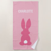 Cute Pink Bunny Silhouette Girls, gepersonaliseerd Strandlaken (Voorkant)