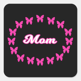 Cute Pink Butterflies met het woord moeder Vierkante Sticker
