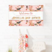 Cute Pink Butterfly Baby shower Welkomstbanner Spandoek (Insitu)