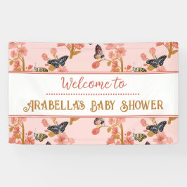 Cute Pink Butterfly Baby shower Welkomstbanner Spandoek