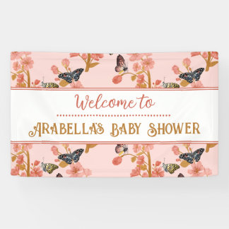 Cute Pink Butterfly Baby shower Welkomstbanner Spandoek