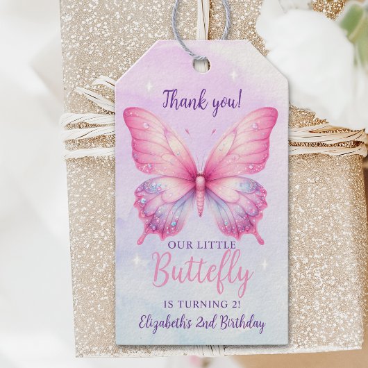 Cute Pink Butterfly Birthday Girl Party Cadeaulabel