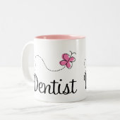 Cute Pink Butterfly Dentist Tweekleurige Koffiemok (Voorkant links)