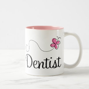 Cute Pink Butterfly Dentist Tweekleurige Koffiemok