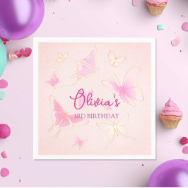 Cute Pink Butterfly Girls Birthday Party Napkin Servet