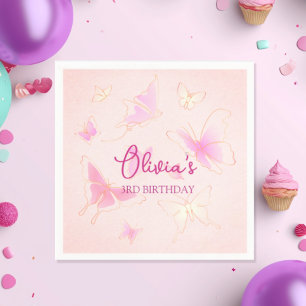 Cute Pink Butterfly Girls Birthday Party Napkin Servet