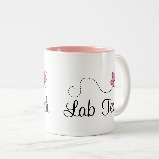Cute Pink Butterfly Lab Tech Tweekleurige Koffiemok (Voorkant rechts)