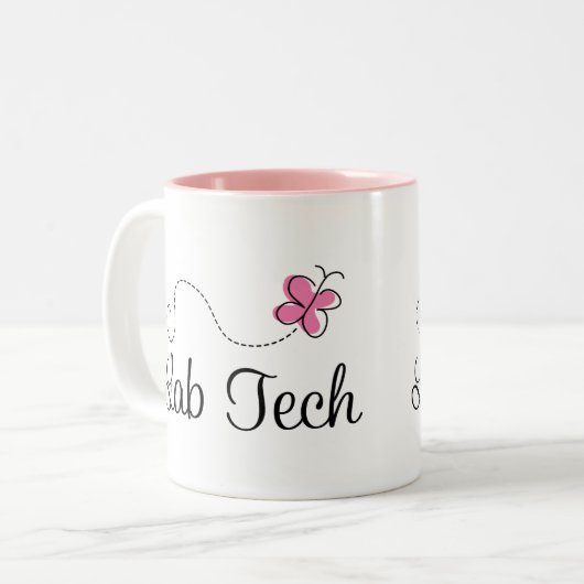 Cute Pink Butterfly Lab Tech Tweekleurige Koffiemok (Voorkant links)