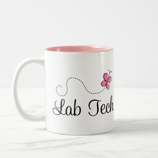 Cute Pink Butterfly Lab Tech Tweekleurige Koffiemok (Links)