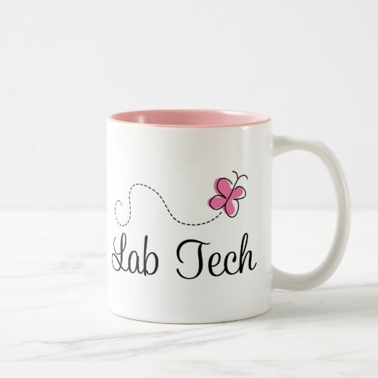 Cute Pink Butterfly Lab Tech Tweekleurige Koffiemok (Rechts)