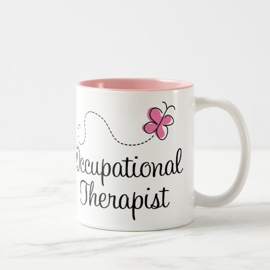 Cute Pink Butterfly Occupational Therapist Tweekleurige Koffiemok (Rechts)