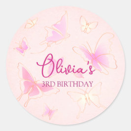 Cute Pink Butterfly Personalized Round Stickers