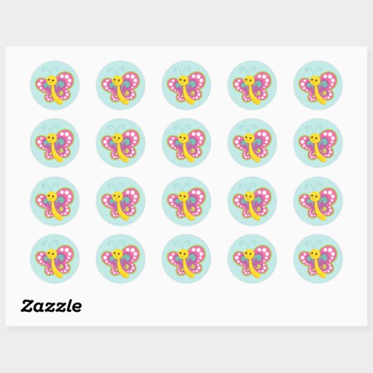 Cute Pink Butterfly Ronde Sticker (Vel)