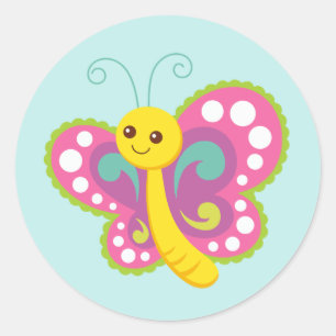 Cute Pink Butterfly Ronde Sticker