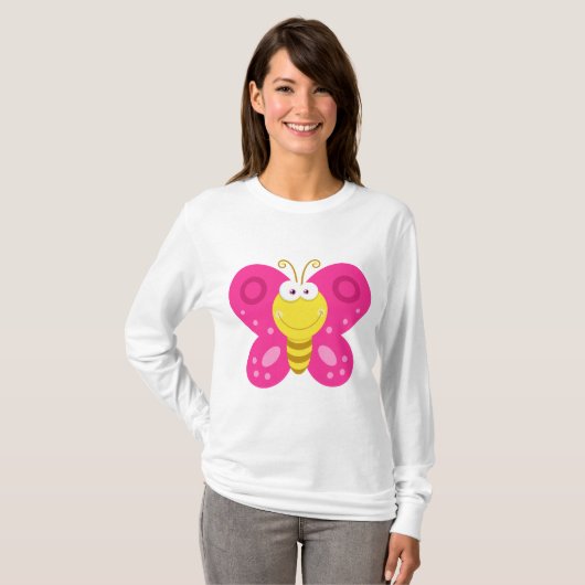 Cute Pink Butterfly T-shirt (Voorkant volledig)