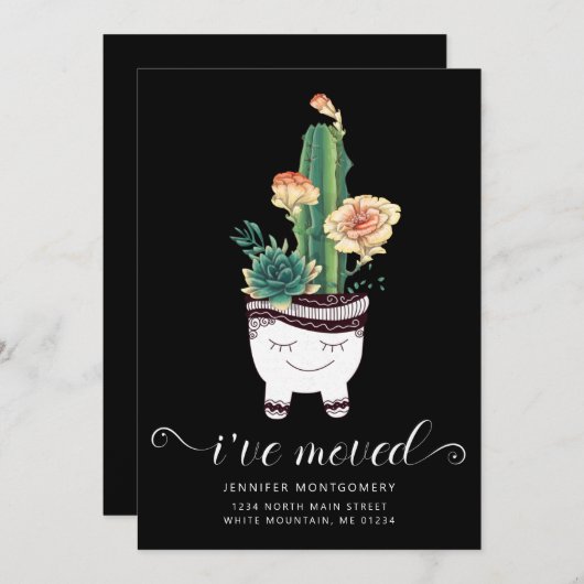 Cute Pink Cactus Succulents in Funny Pot Moving Aankondiging (Voorkant / Achterkant)