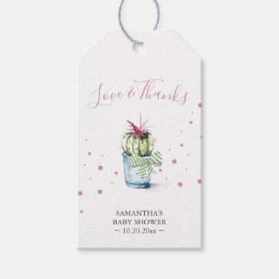 Cute Pink Cactus Waterverf Cadeaulabel