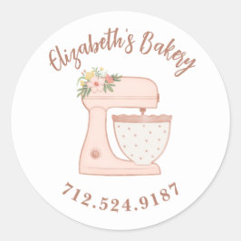 Cute Pink Cake Mixer Bakery Business Ronde Sticker