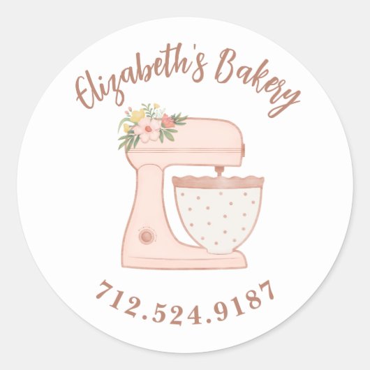 Cute Pink Cake Mixer Bakery Business Ronde Sticker (Voorkant)