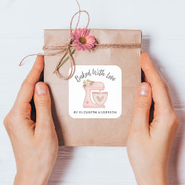 Cute Pink Cake Mixer Bakery Business Vierkante Sticker