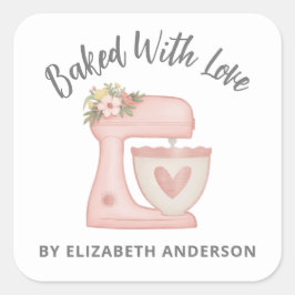 Cute Pink Cake Mixer Bakery Business Vierkante Sticker