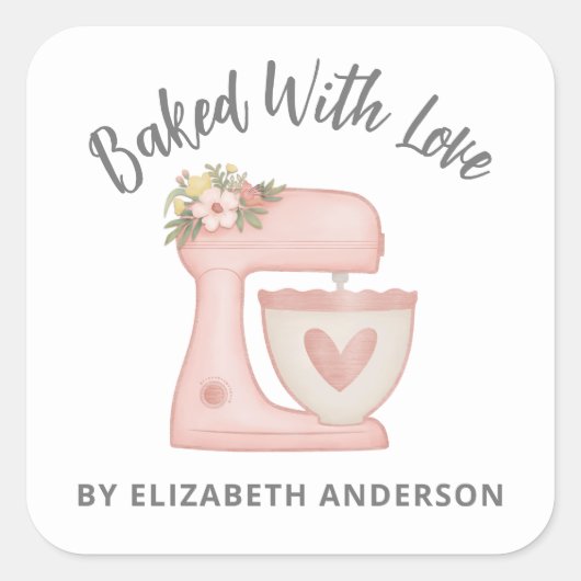 Cute Pink Cake Mixer Bakery Business Vierkante Sticker (Voorkant)