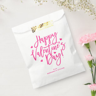 Cute Pink Calligraphy Script Happy Valentine Day Bedankzakje