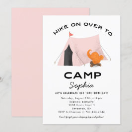 Cute Pink Camping Birthday Party Kaart