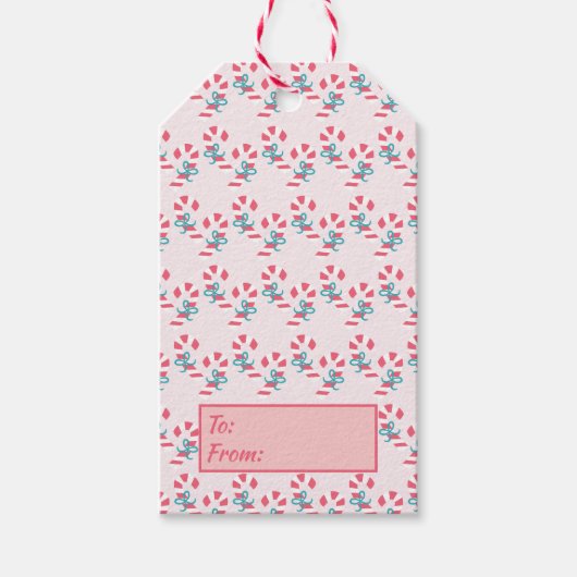 Cute Pink Candy Cane Pattern - Kerstmis Cadeaulabel (Voorkant)