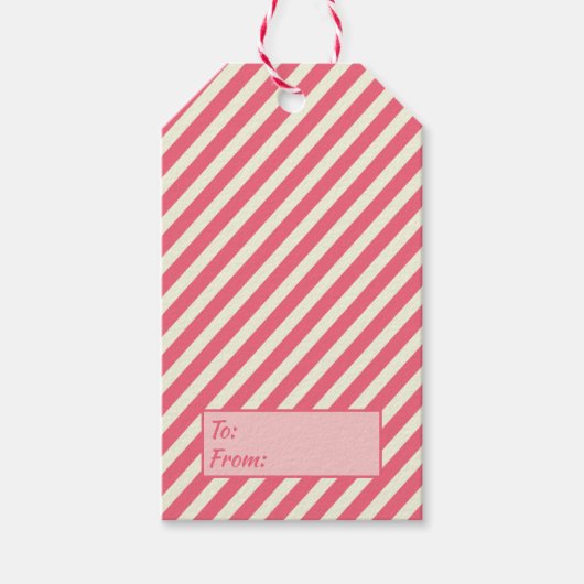 Cute Pink Candy Cane Stripes Pattern - Kerstmis Cadeaulabel (Voorkant)