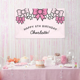 Cute Pink Cartoon Bows Birthday Party Spandoek