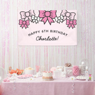 Cute Pink Cartoon Bows Birthday Party Spandoek