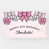 Cute Pink Cartoon Bows Birthday Party Spandoek (Horizontaal)