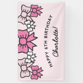 Cute Pink Cartoon Bows Birthday Party Spandoek (Verticaal)