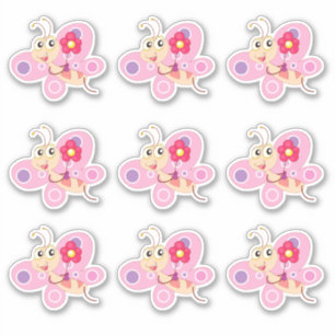 Cute Pink Cartoon Butterfly Sticker