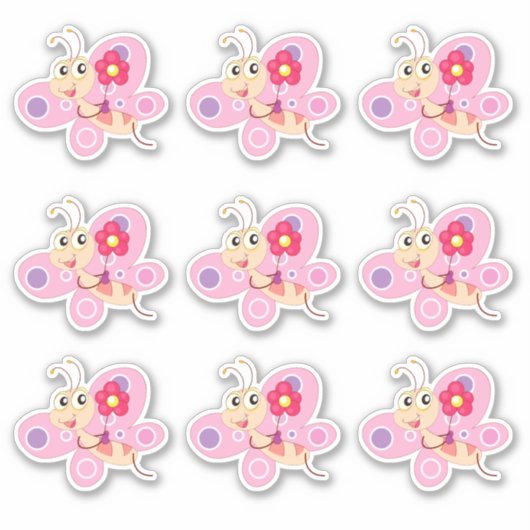 Cute Pink Cartoon Butterfly Sticker (Voorkant)