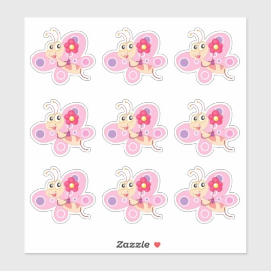 Cute Pink Cartoon Butterfly Sticker (Vel)
