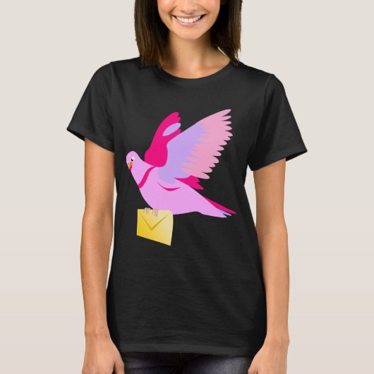 Cute Pink Cartoon Drager Pigeon T-Shirt (Voorkant)