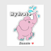 Cute Pink Cartoon Elephant Shower Water Fles Sticker (Vel)