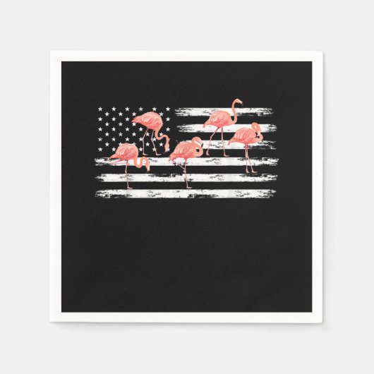 Cute Pink Cartoon Flamingo USA Flag 4th Of July Servet (Voorkant)