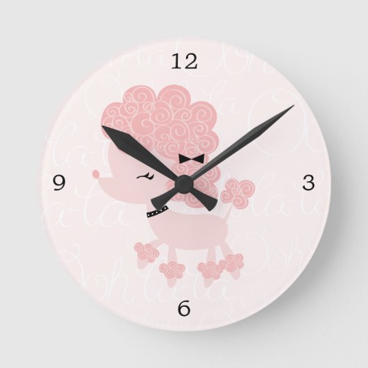 Cute Pink Cartoon French Podle Ronde Klok (Voorkant)