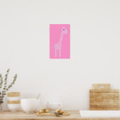 Cute Pink Cartoon Giraffe  Poster (Keuken)