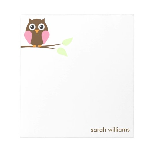 Cute Pink Cartoon Owl Notitieblok (Voorkant)