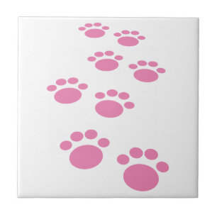 Cute Pink Cartoon Pet Paw Trail Ceramic Tegel Tegeltje