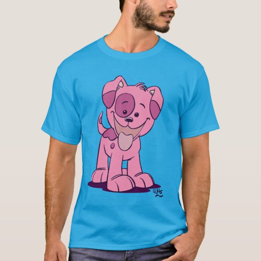 Cute Pink Cartoon Puppy T-shirt (Voorkant)