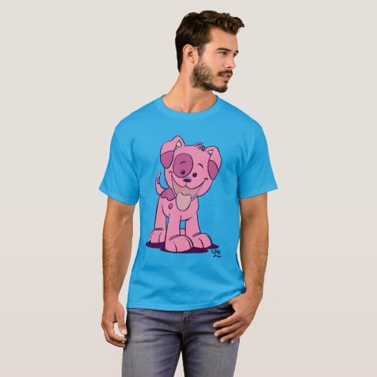 Cute Pink Cartoon Puppy T-shirt (Voorkant volledig)