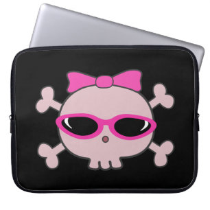 Cute Pink Cartoon Skull met zonnebril Laptop Sleeve