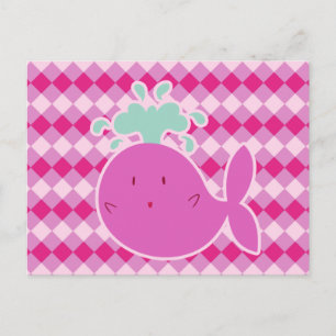 Cute Pink Cartoon Whale Briefkaart