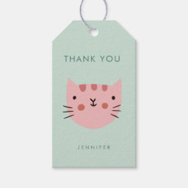 Cute Pink Cat Birthday bedankt Cadeaulabel